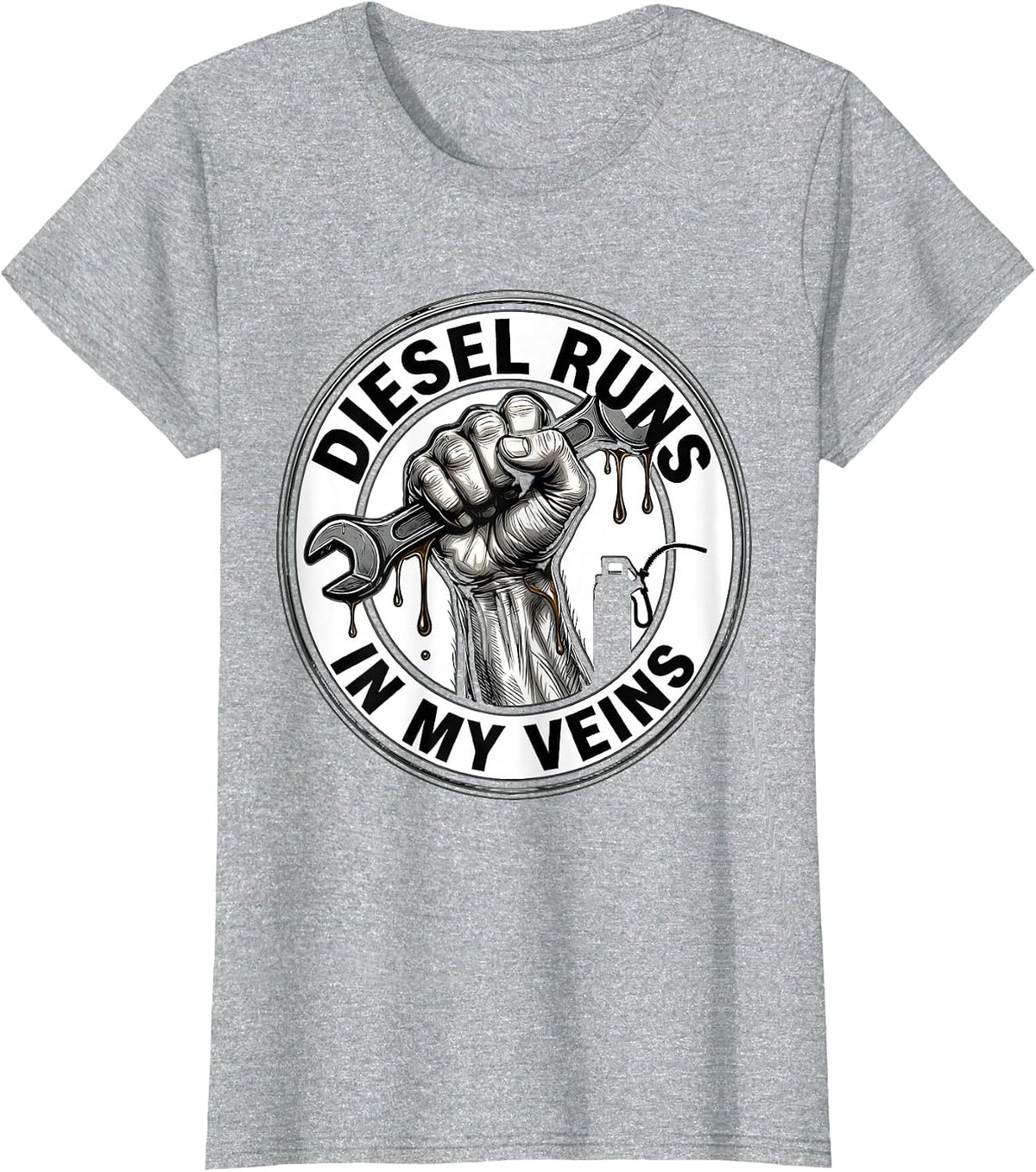Diesel Runs In My Veins Mechanic Design T-Shirt - Heather Grey