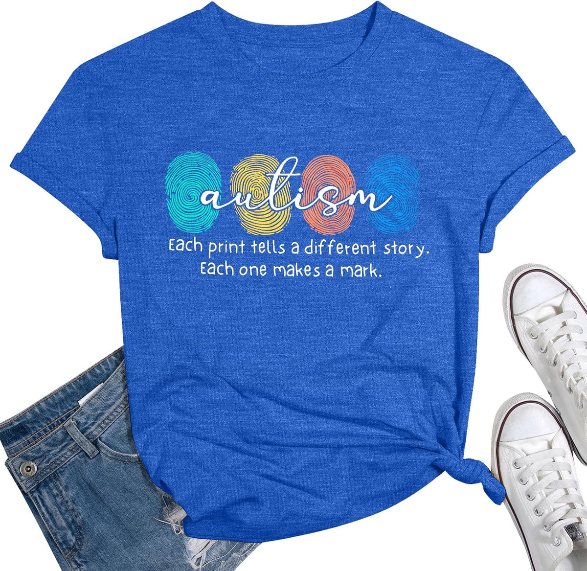 Autism Awareness Shirt Women Autism Acceptance Shirts Mental Health tee Casual Inspirational Short Sleeve Tops - Blue