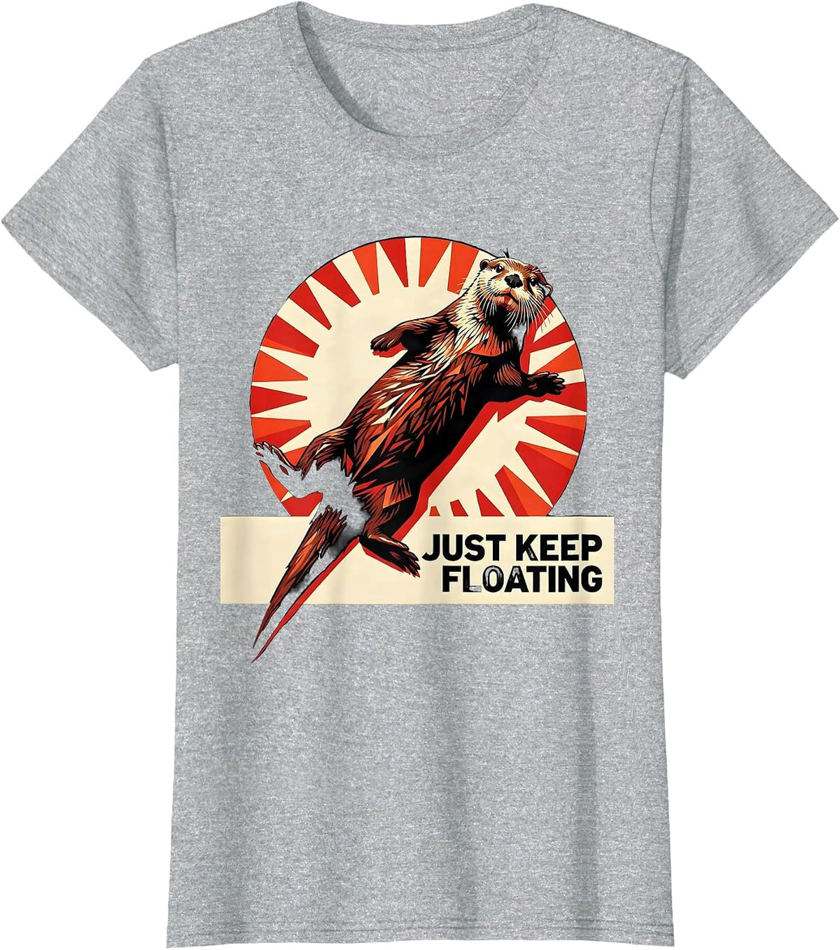 Women's Just Keep Floating Otter Graphic Design T-Shirt - Heather Grey