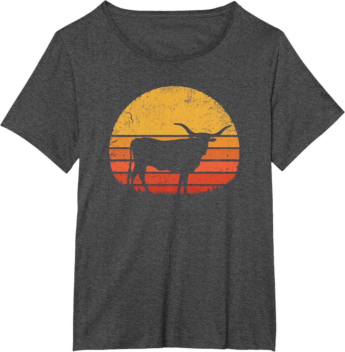 Longhorn Cattle | Retro Texas Cow Herd Vintage Texan Farmer T-Shirt - Dark Heather Grey