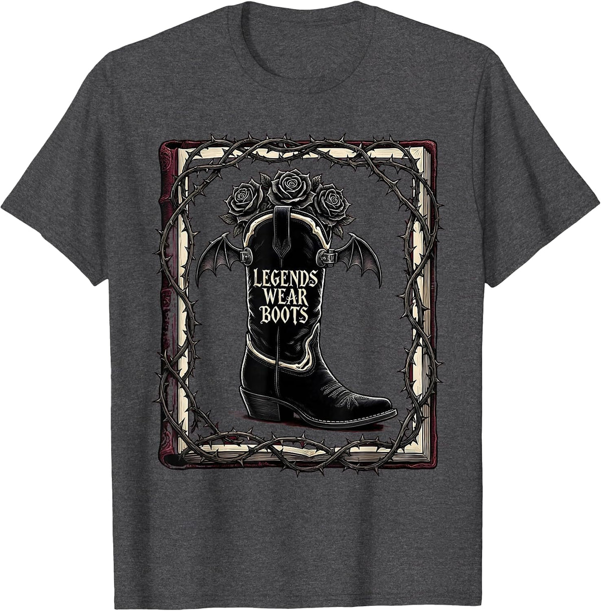 Men's Legends Wear Boots Cowboy Graphic Design T-Shirt - Dark Heather Grey