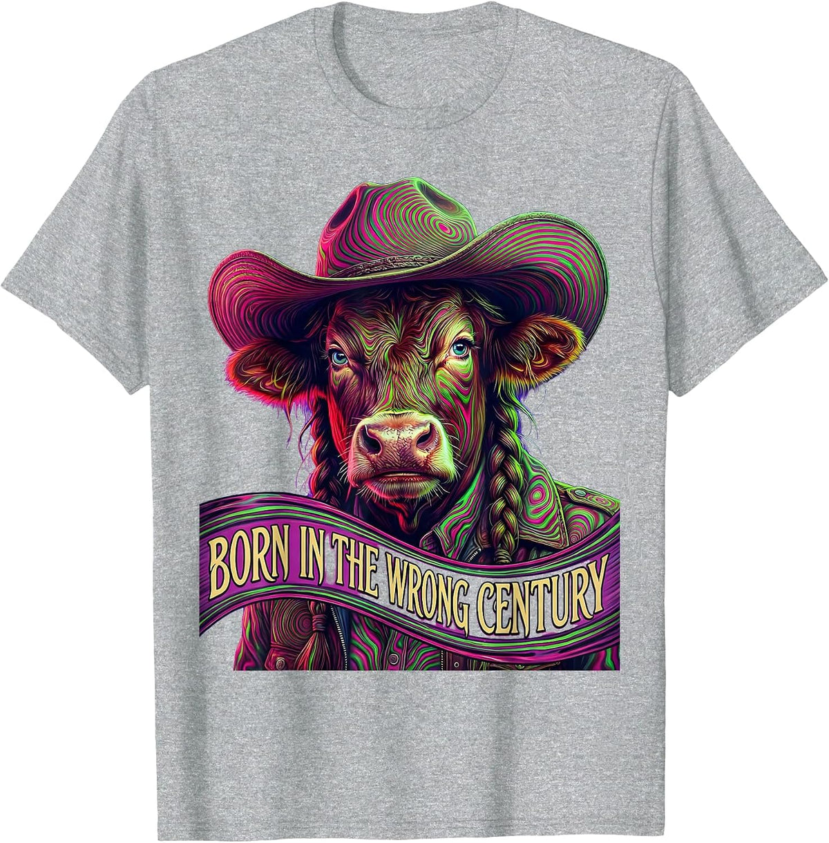 Men's Born in the Wrong Century Cowboy Design T-Shirt - Heather Grey