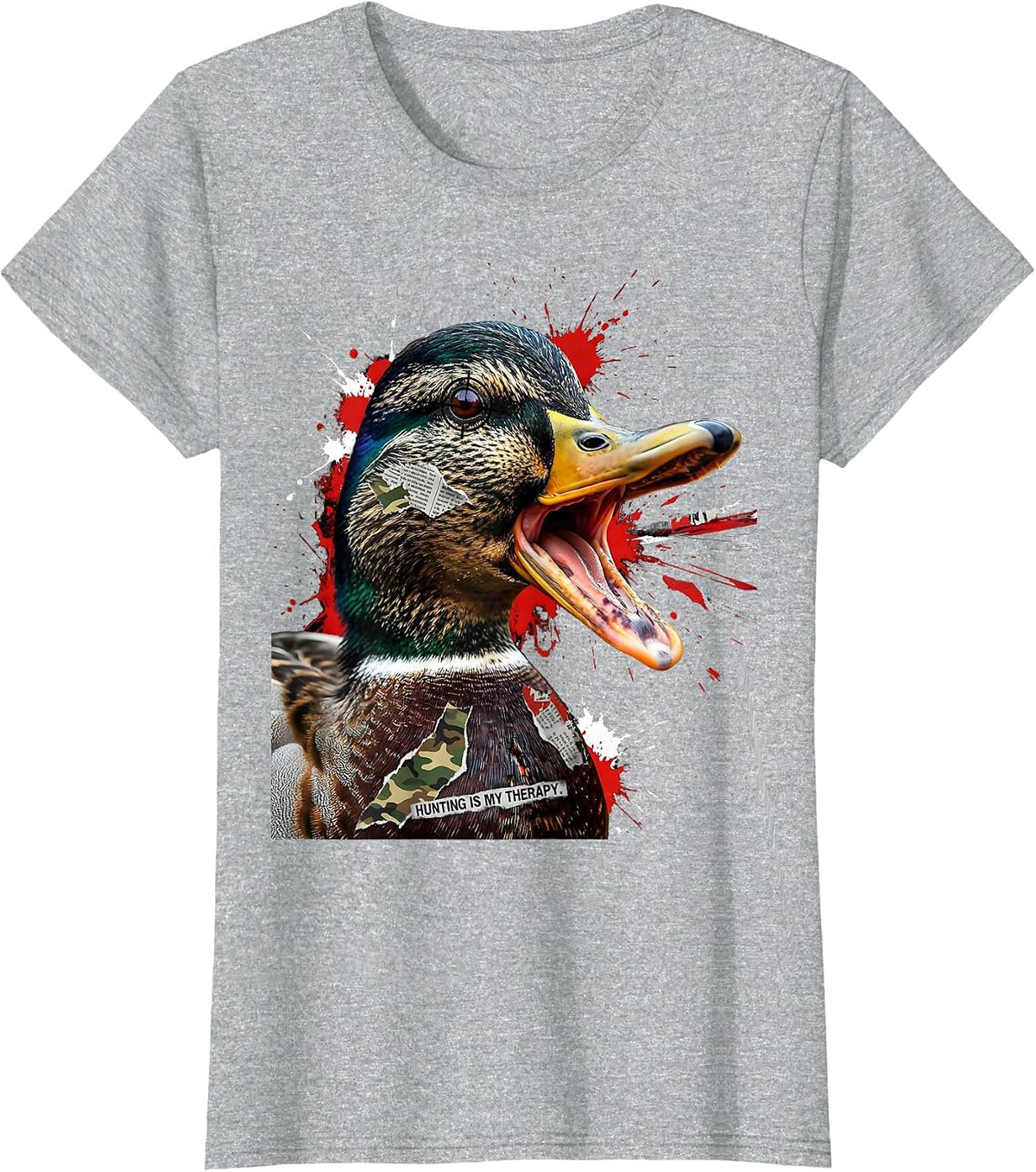 Duck Camo Hunting Is My Therapy Design T-Shirt - Heather Grey