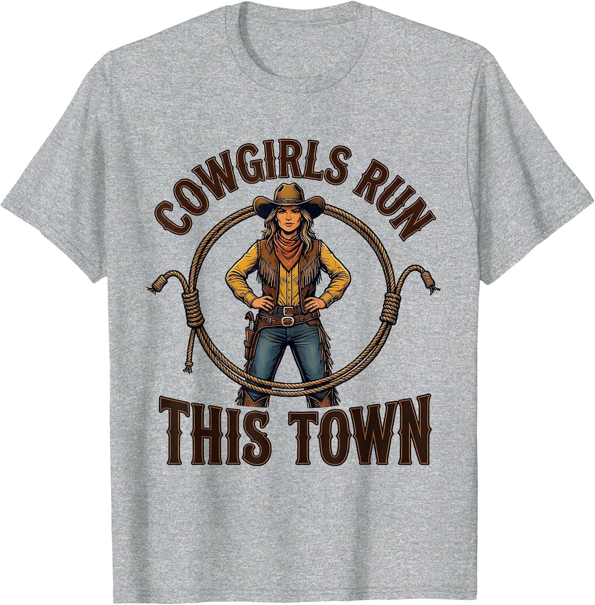 Men's Cowgirls Run This Town Western Graphic Design T-Shirt - Heather Grey