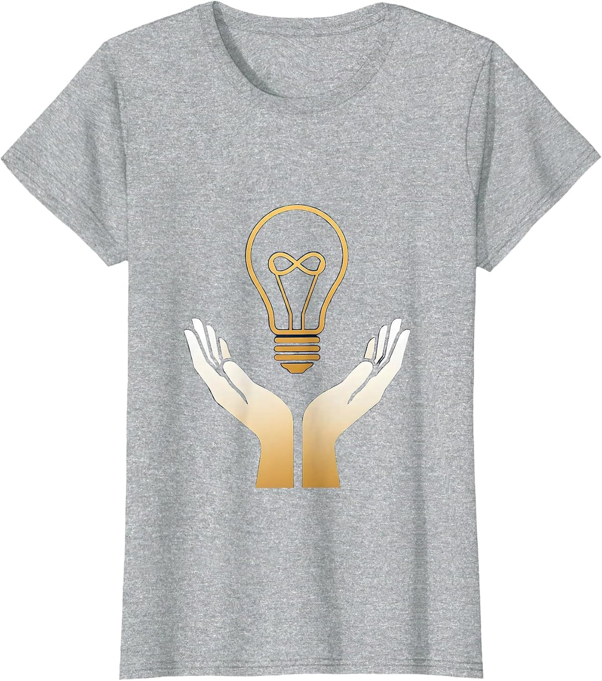 Autism Awareness Illuminated Light Bulb Hands Design T-Shirt - Heather Grey