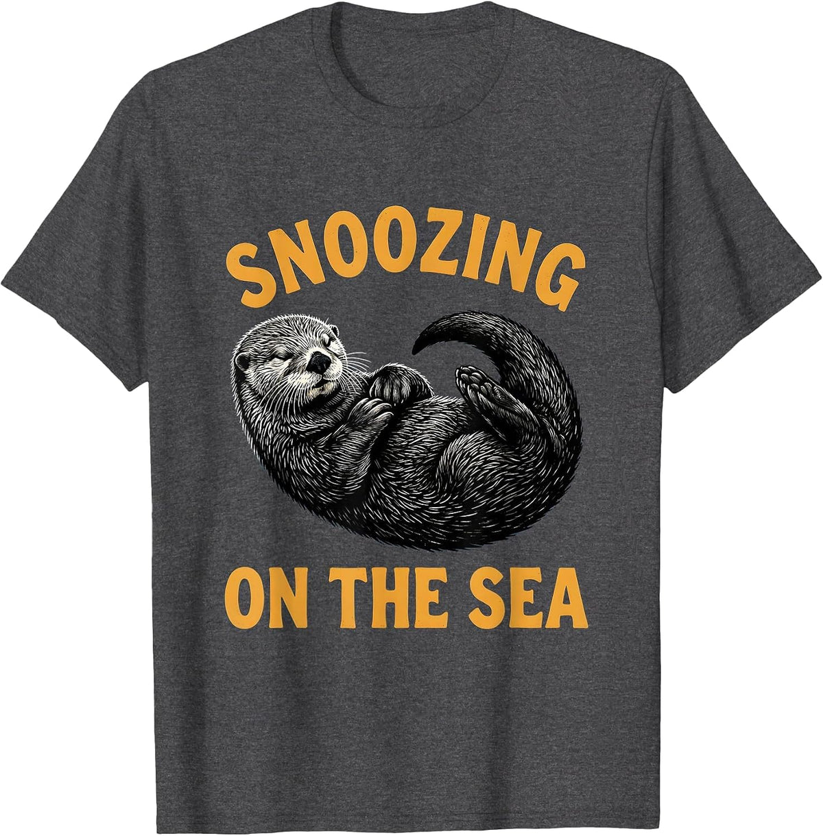 Snoozing On The Sea Cute Sea Otter Design T-Shirt - Dark Heather Grey