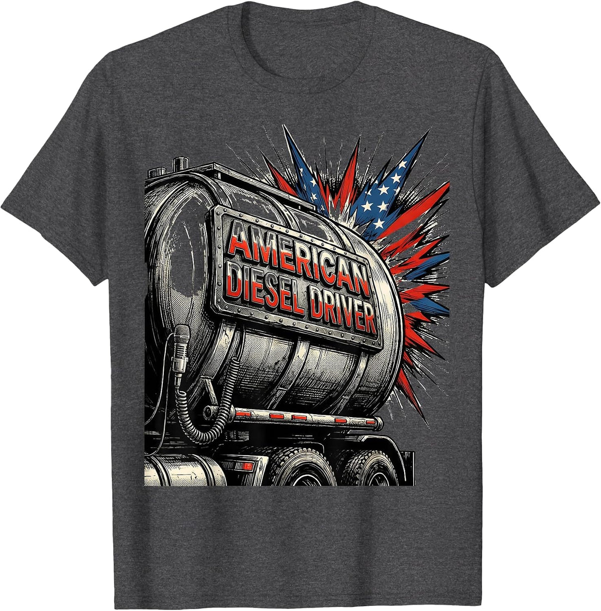 American Diesel Driver Comic Book Trucker Patriotic Semi T-Shirt - Dark Heather Grey