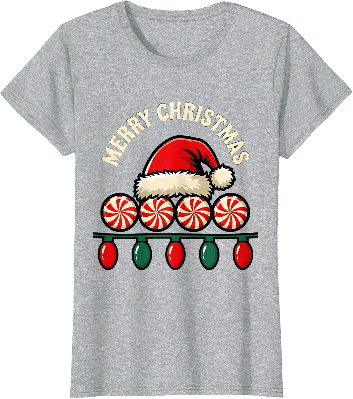 Merry Christmas Santa Hat Lights Family Matching Holiday T-Shirt - Heather Grey