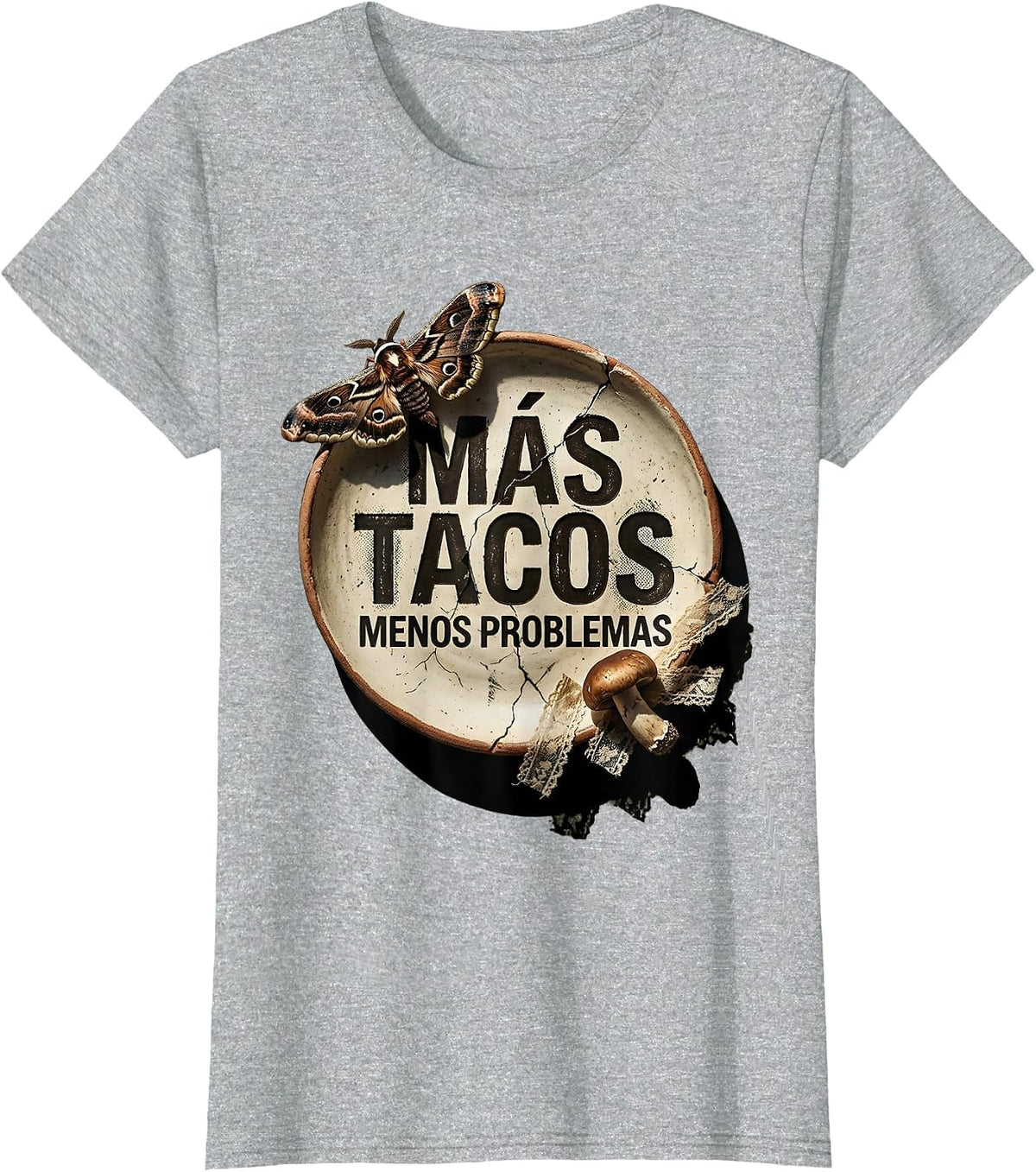 Mas Tacos Menos Problemas Mexican Food Design T-Shirt - Heather Grey