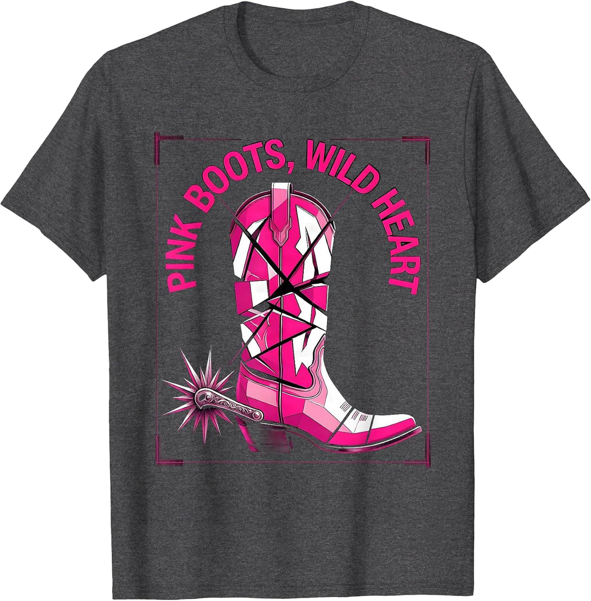 Pink Boots Wild Heart Cowboy Design T-Shirt - Dark Heather Grey