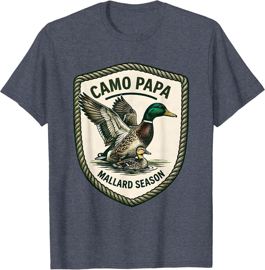 CAMO PAPA MALLARD SEASON Hunting Dad Waterfowl Outdoor Gift T-Shirt - Heather Blue