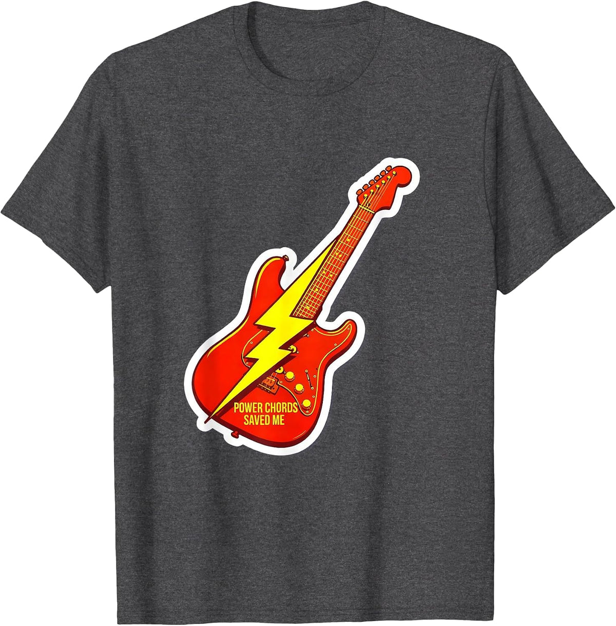 Men's Power Chords Saved Me 80s Rock Band Design T-Shirt - Dark Heather Grey