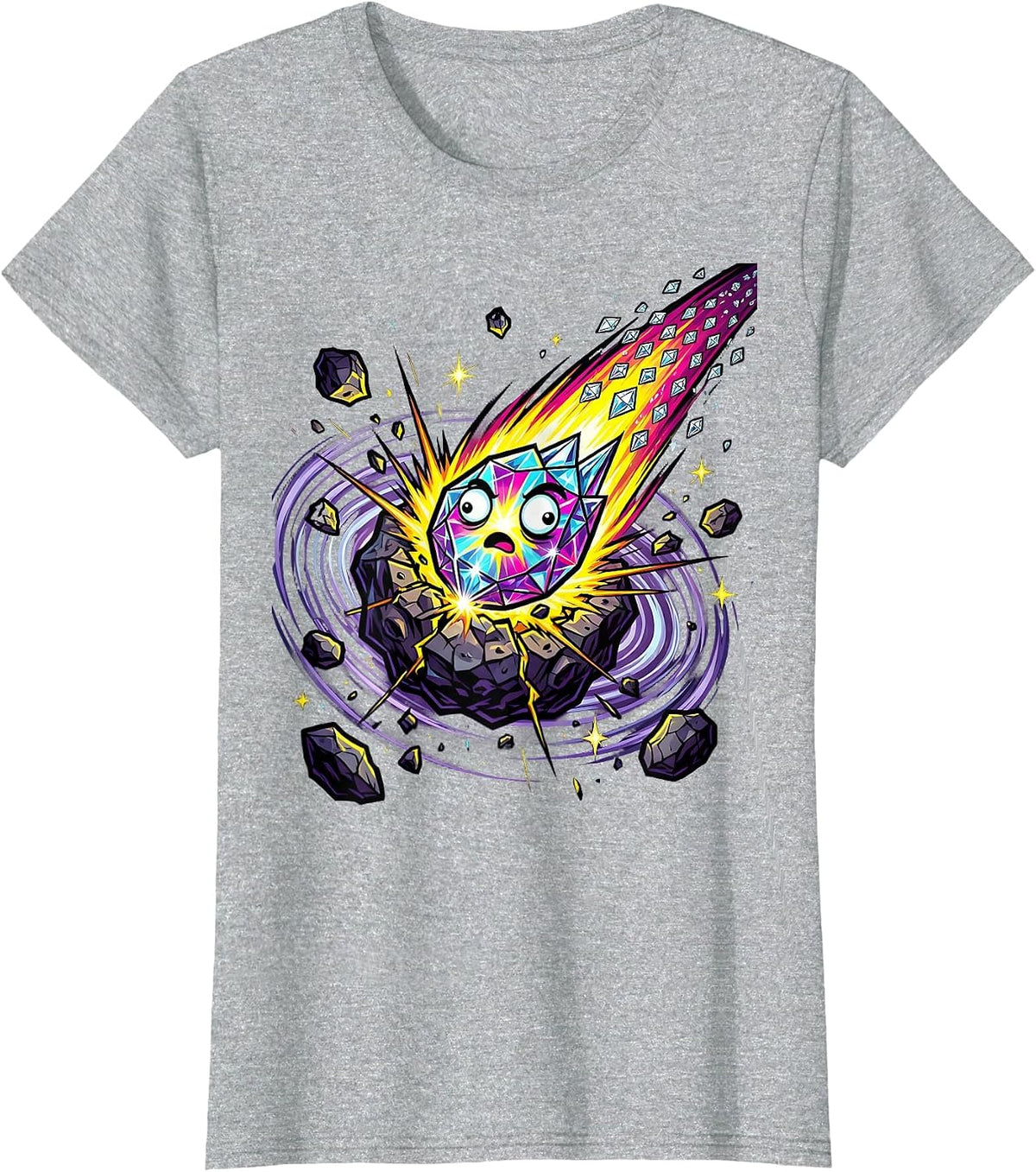 Sparkle Smash Glittering Comet Asteroid Impact T-Shirt - Heather Grey