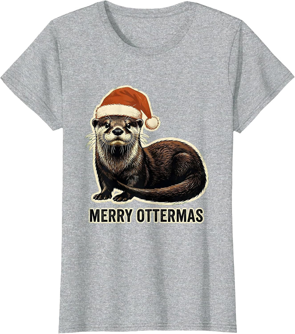 Merry Ottermas Rubber Stamp Funny Animal Christmas Otter T-Shirt - Heather Grey