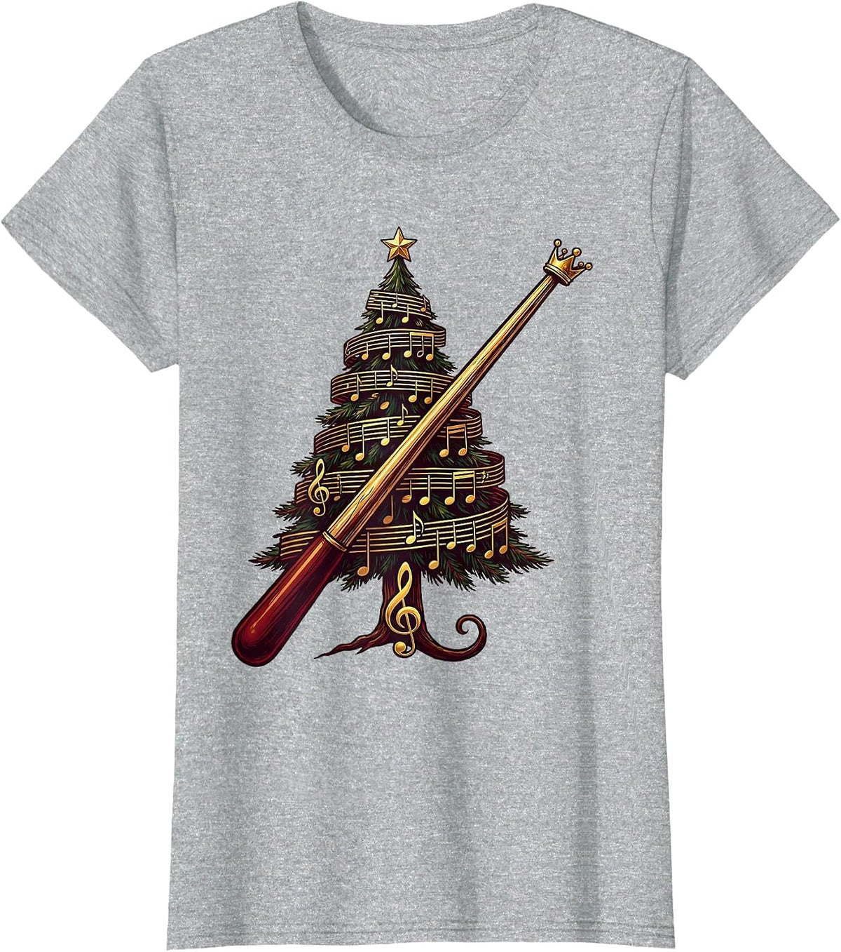 Women's Christmas Tree Treble Clef Music Teacher Festive Holiday T-Shirt - Heather Grey