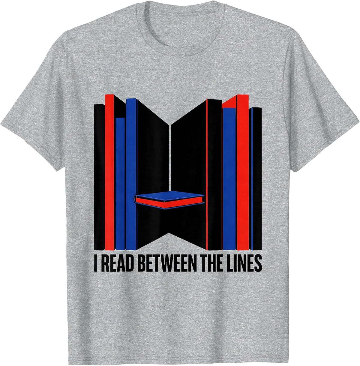 Men's I Read Between The Lines Geometric Bookworm Reader Gift T-Shirt - Heather Grey