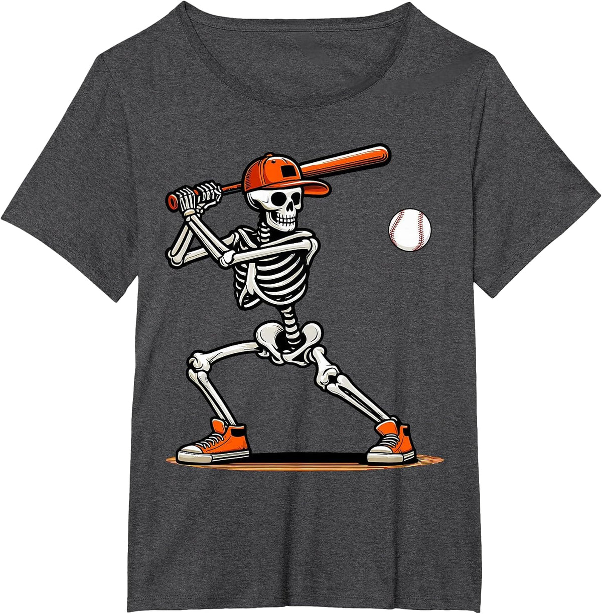 Baseball Skeleton Spooky Boys Halloween Baseball Player T-Shirt - Dark Heather Grey
