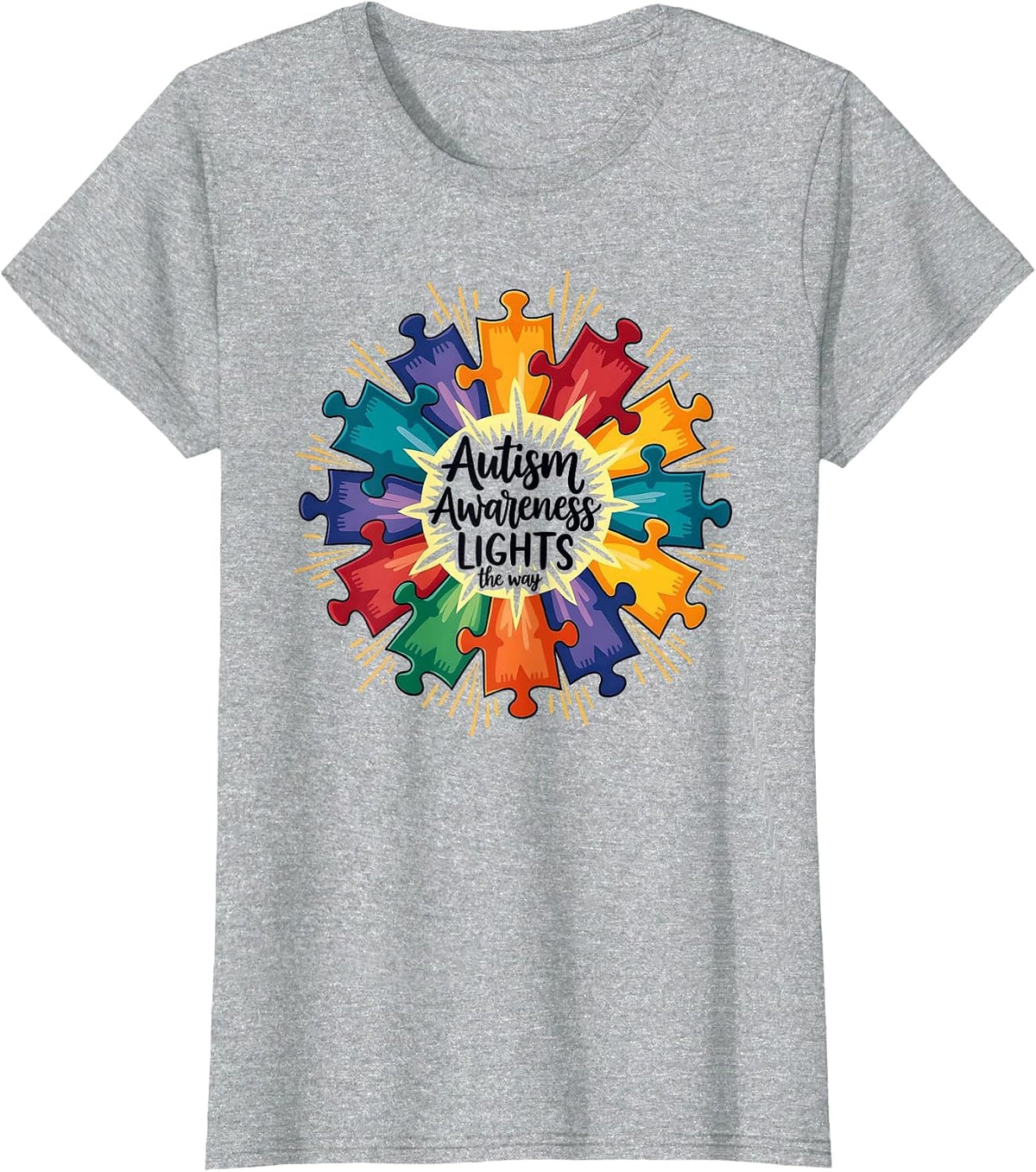 Autism Awareness Lights Way Inspirational Design T-Shirt - Heather Grey