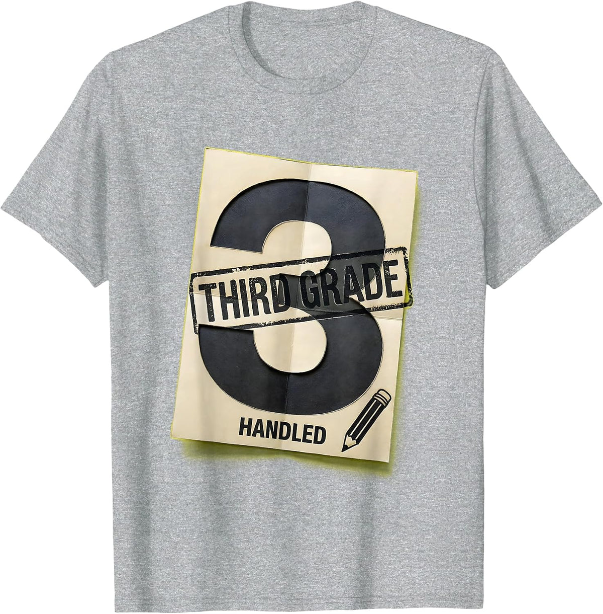 Men's Third Grade Handled Stencil Graphic Back To School Teacher T-Shirt - Heather Grey