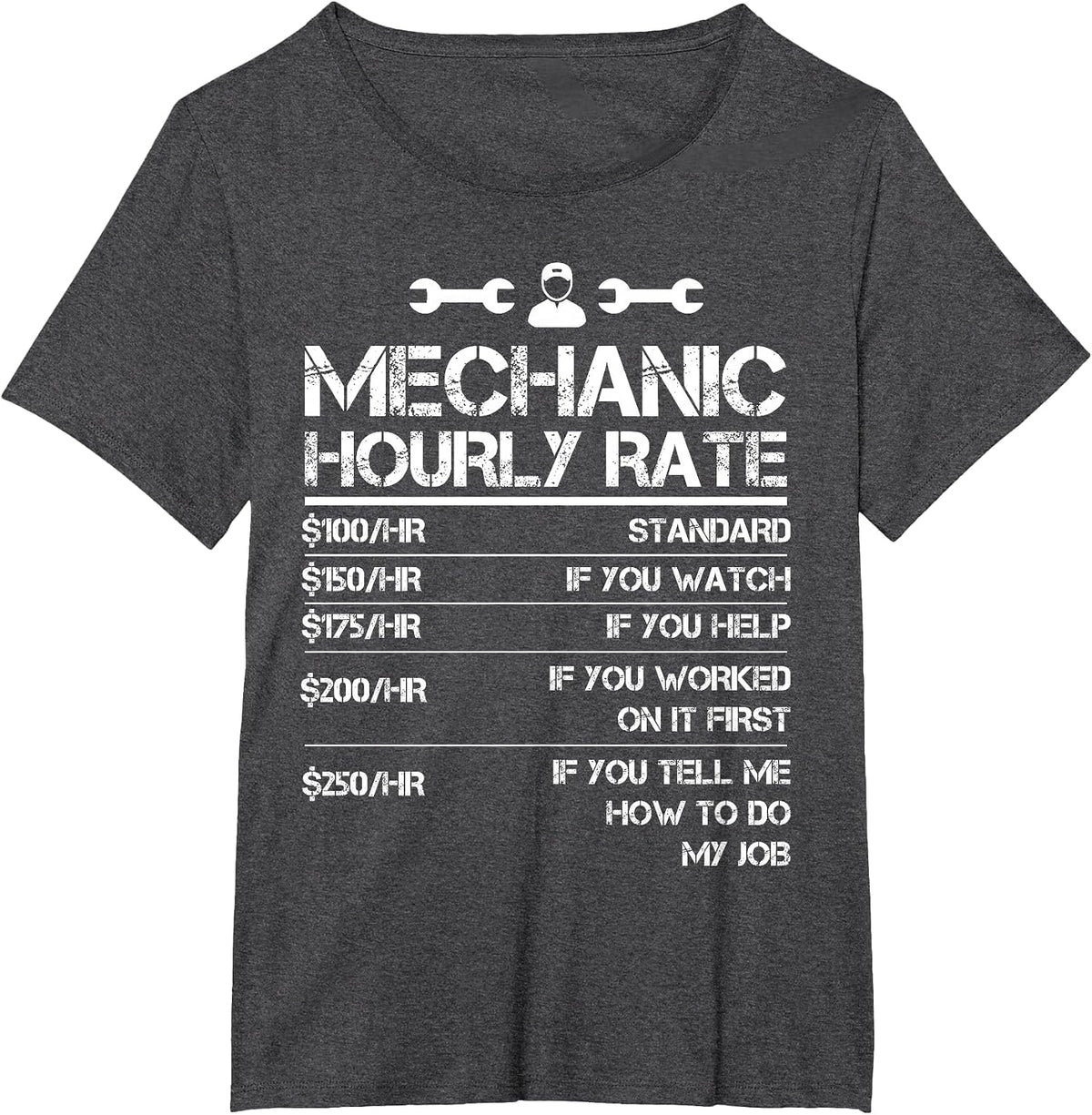 Mechanic Gifts Hourly Rate Funny Gift for Men Labor Rates T-Shirt - Dark Heather Grey