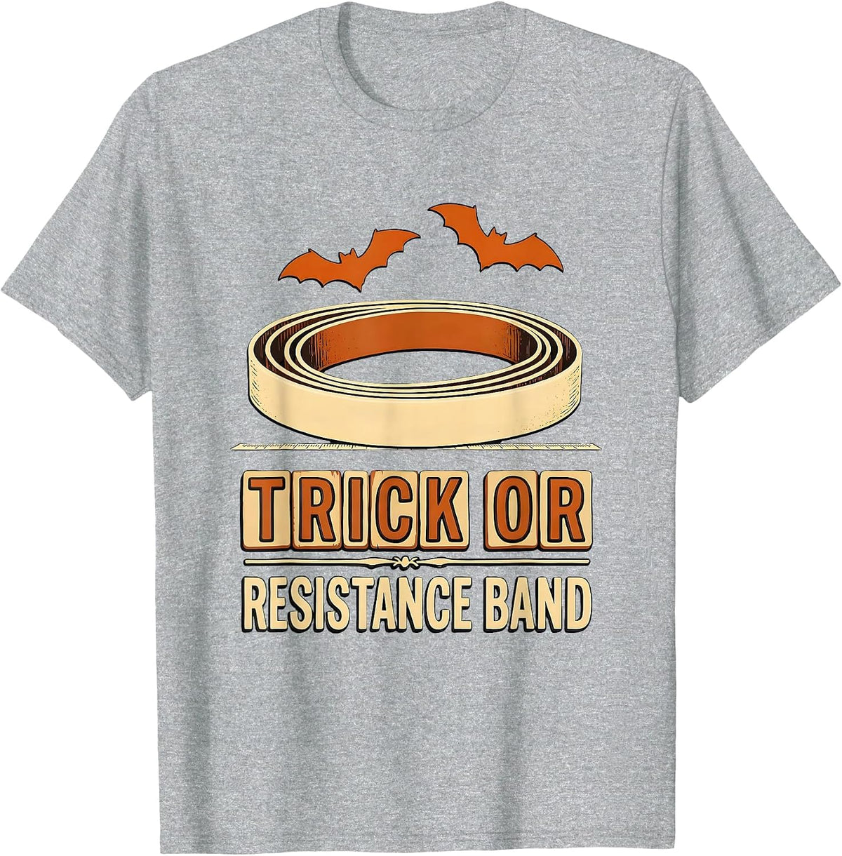Men's Trick Or Resistance Band Wood Type Halloween OT PT Therapist T-Shirt - Heather Grey