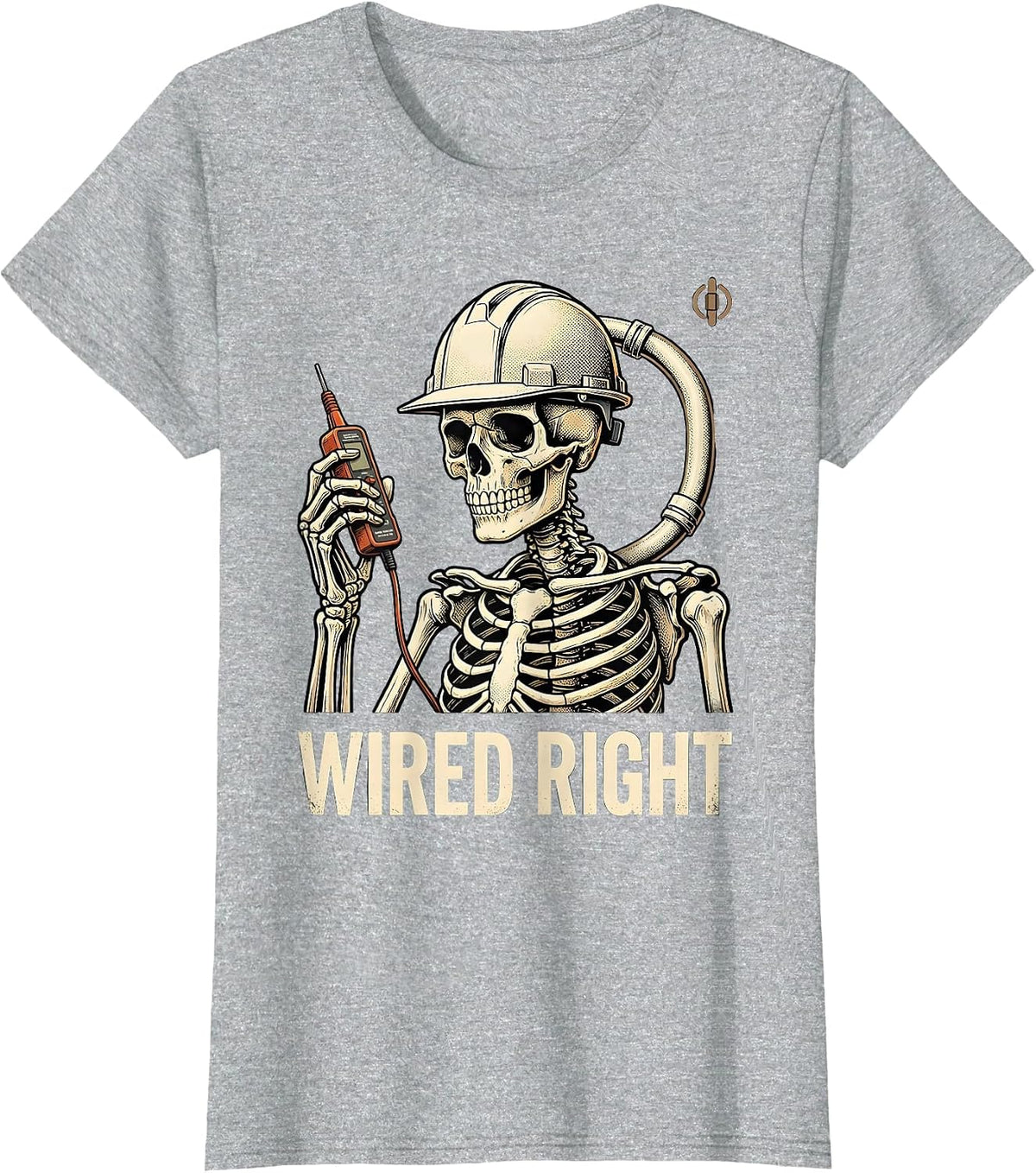 Wired Right Vintage Electrician Skeleton Workwear Humor T-Shirt - Heather Grey