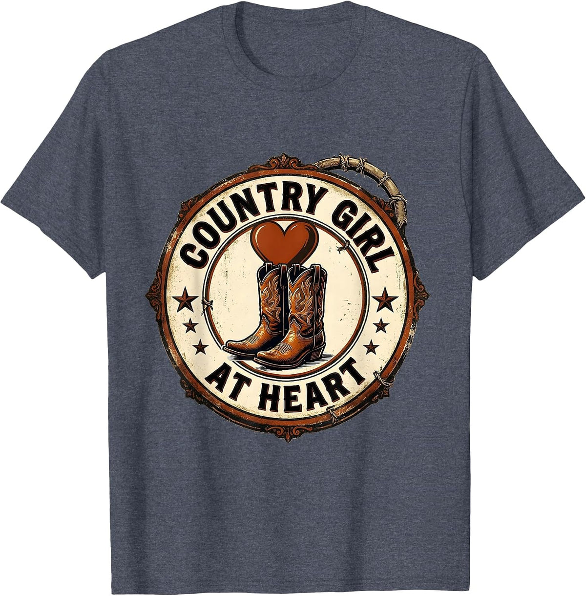 Country Girl At Heart 90s Style Design T-Shirt - Heather Blue