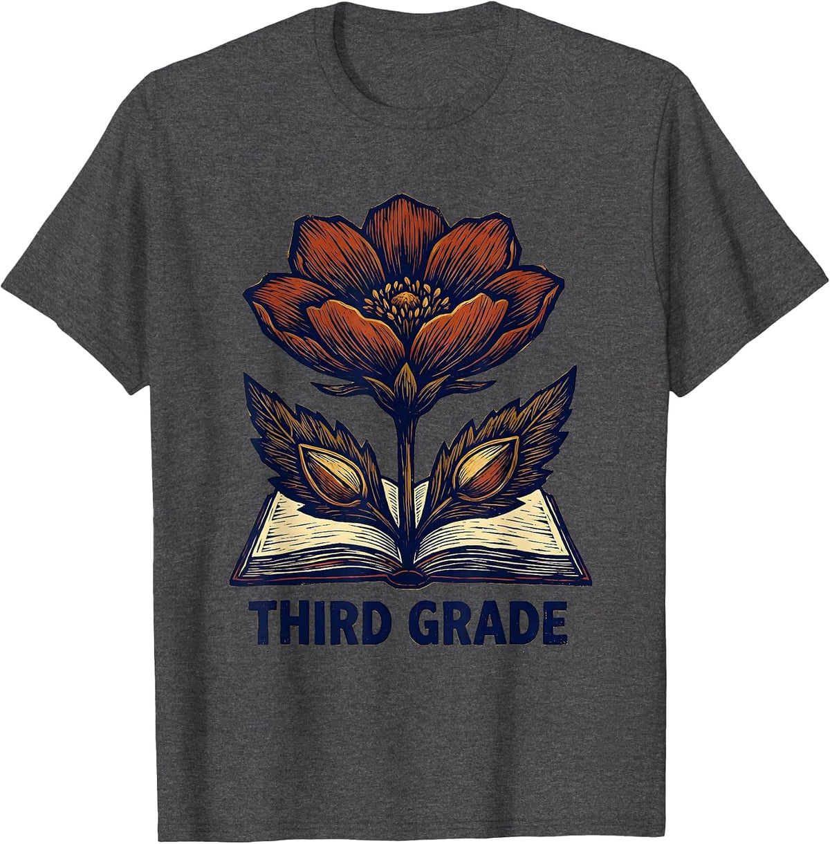 Third Grade Wildflower Floral Back To School Teacher Gift T-Shirt - Dark Heather Grey