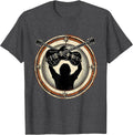 Men's Double-Neck Guitar Silhouette Rock Music Design T-Shirt - Dark Heather Grey