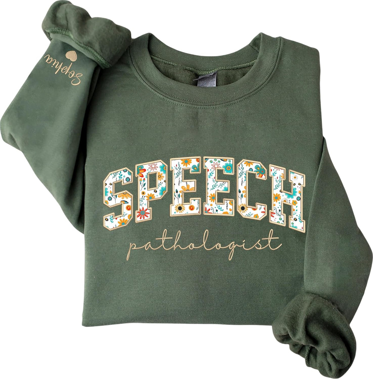 UrbanNEST Custom Speech Pathologist Embroidered Sweatshirt, Personalized Speech Pathologist Floral Applique Shirt, Custom
