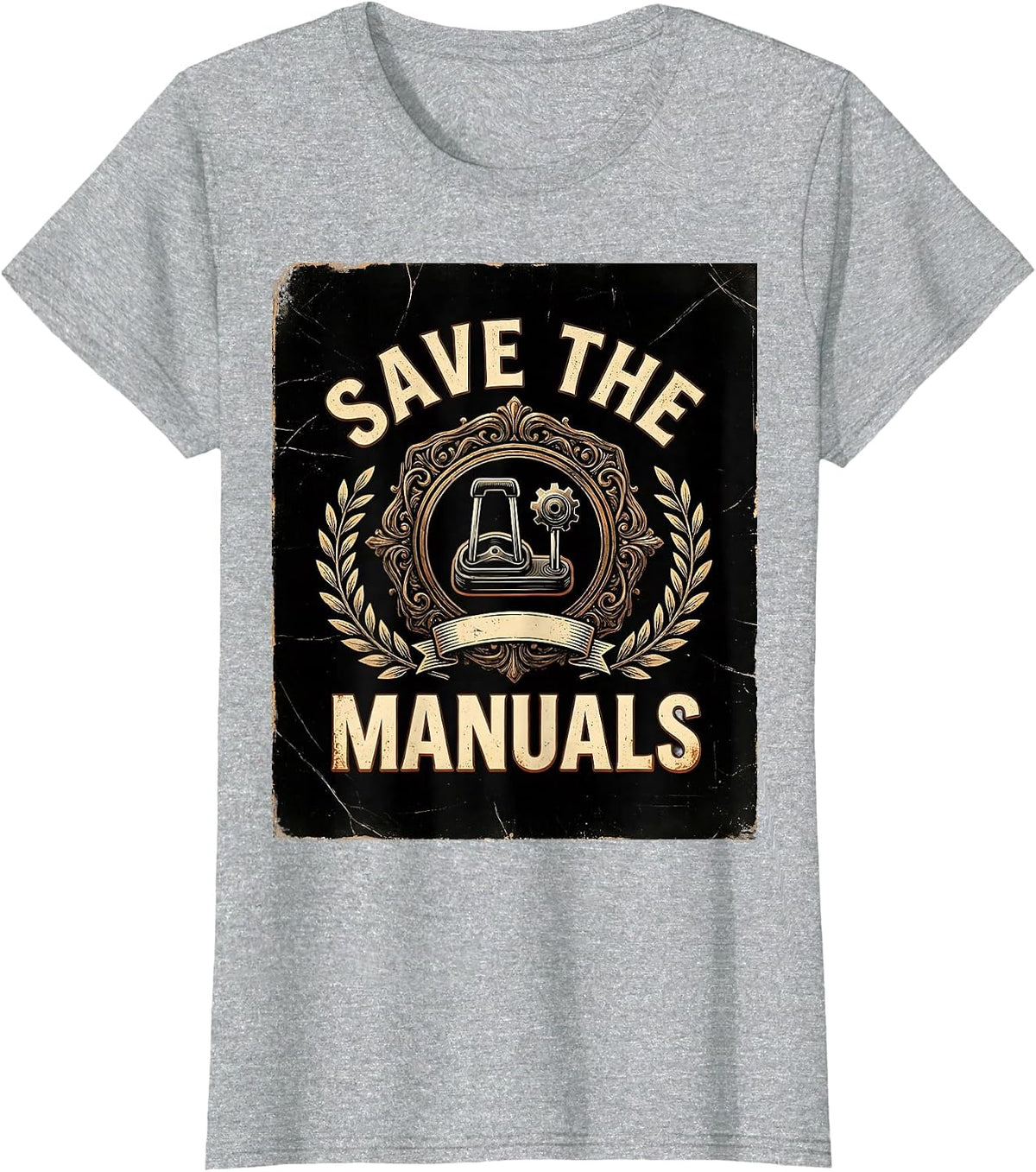 Save The Manuals Vintage Gear Shift Design T-Shirt - Heather Grey