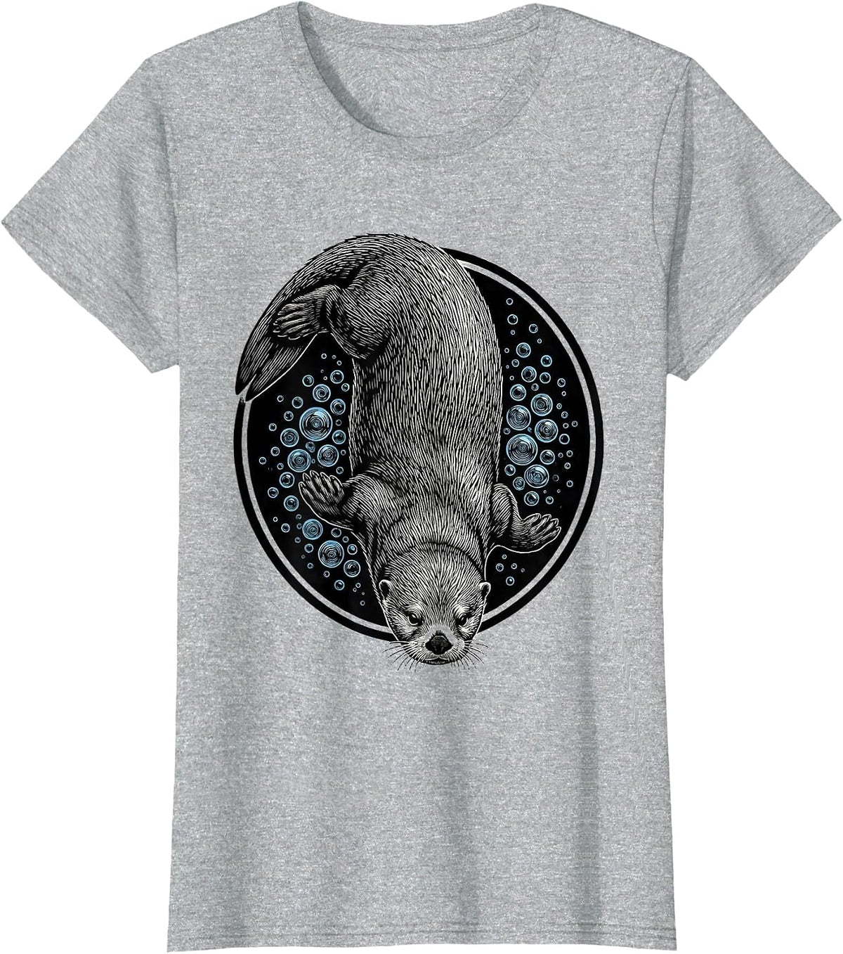 Sea Otter Diving Through Bubbles Graphic Tee T-Shirt - Heather Grey