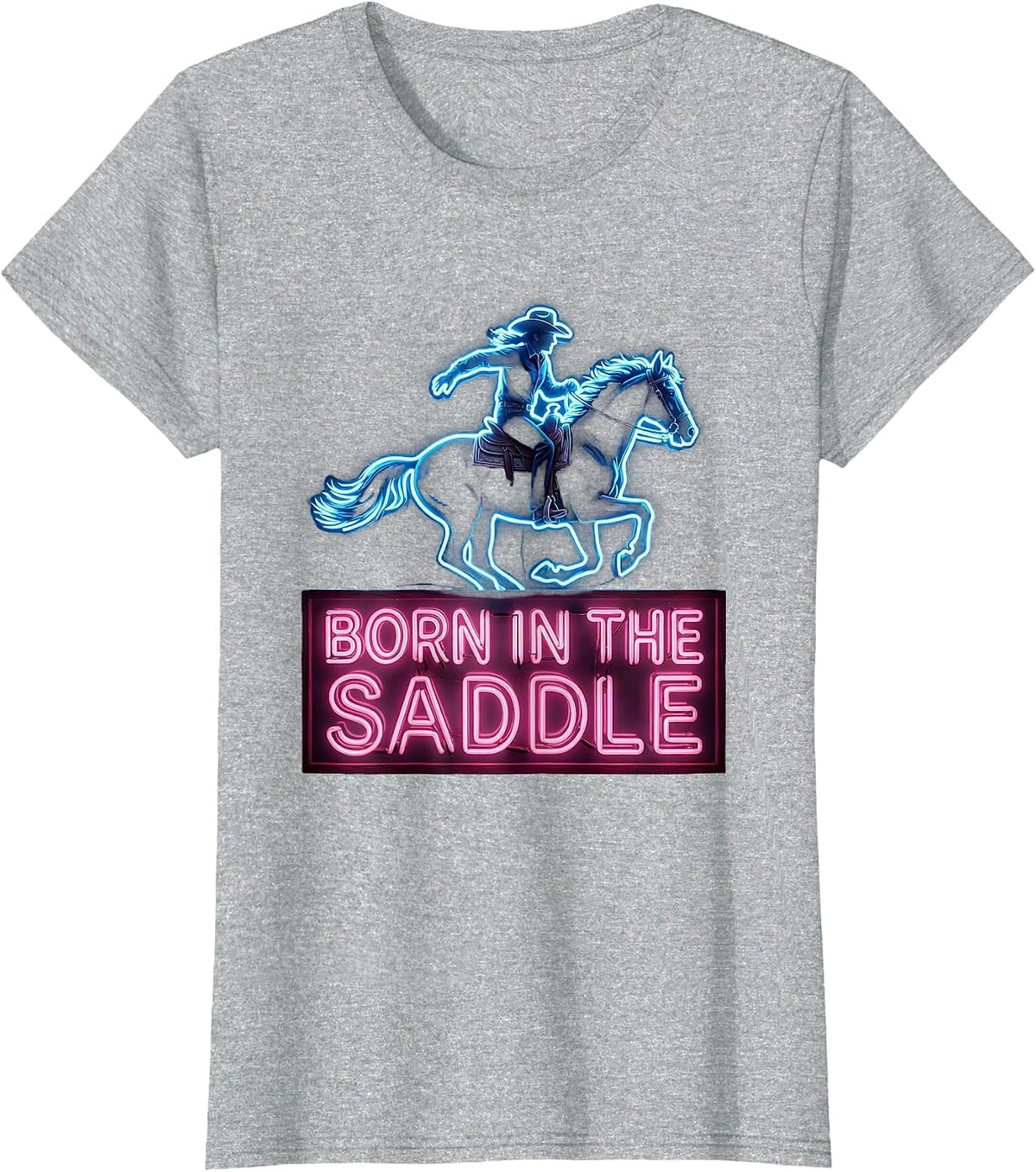 Women's Born in the Saddle Cowgirl Graphic Design T-Shirt - Heather Grey