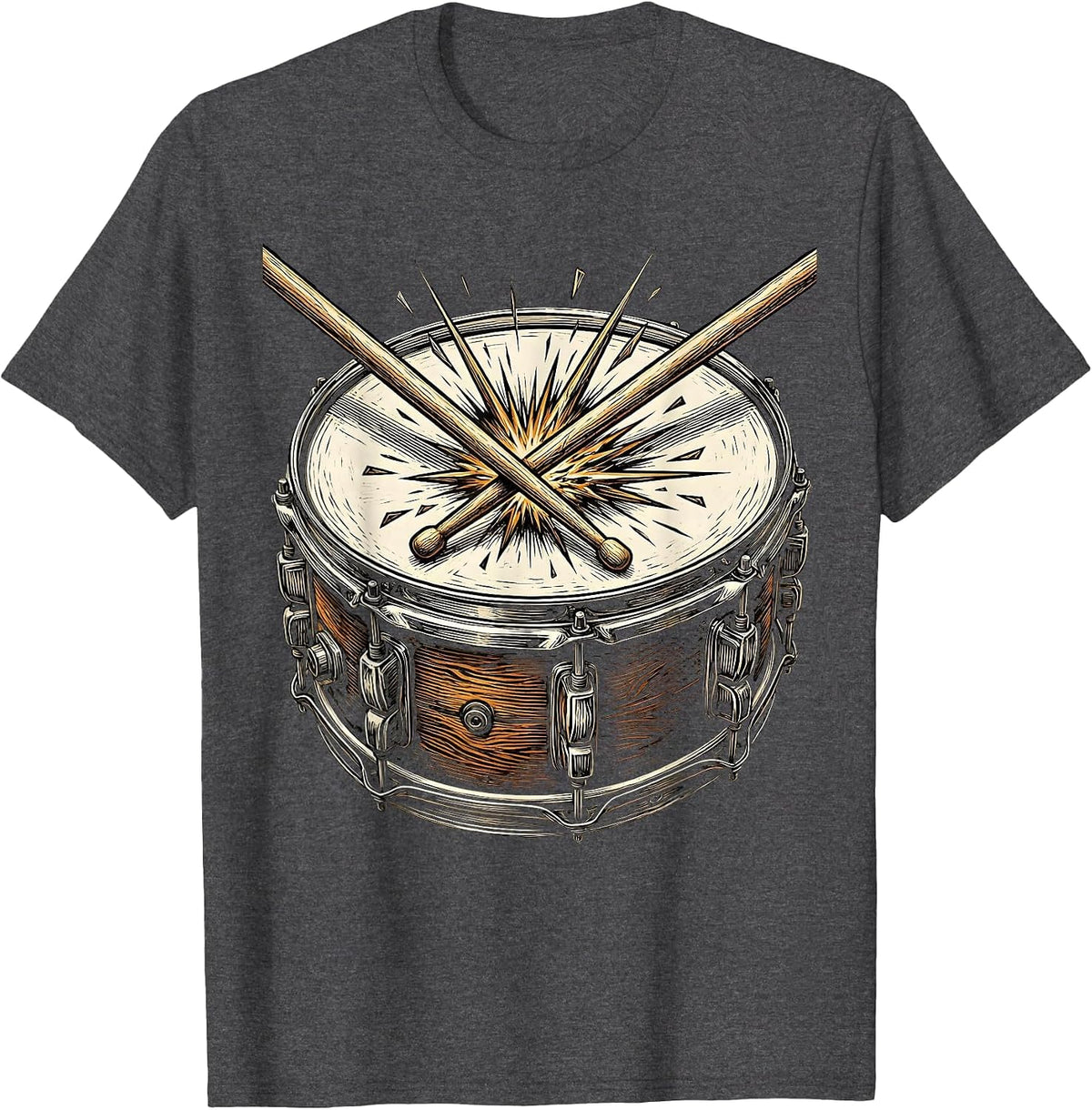 Music Teacher Drumsticks Snare Drum Sparks Graphic T-Shirt - Dark Heather Grey
