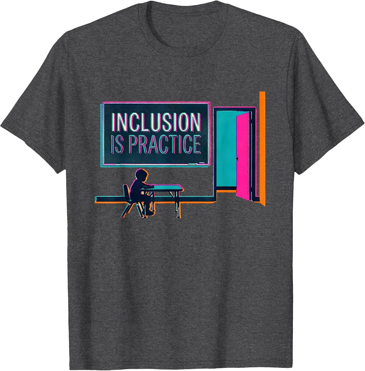 Inclusion Is Practice Risograph Special Education Teacher T-Shirt - Dark Heather Grey
