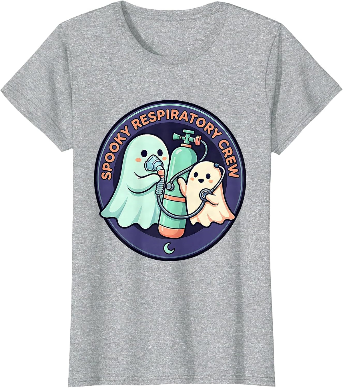 Women's Spooky Respiratory Crew Cute Ghost Halloween Occupational T-Shirt - Heather Grey