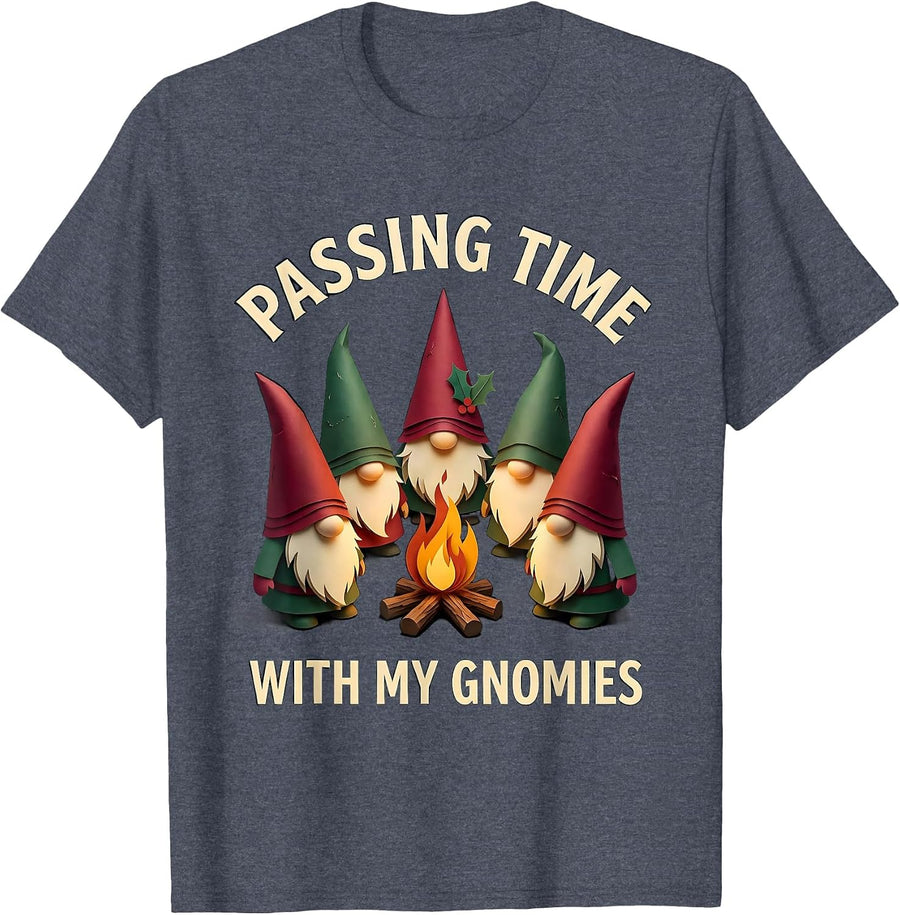 Passing Time With My Gnomies Funny Gnome Friend Christmas T-Shirt - Heather Blue