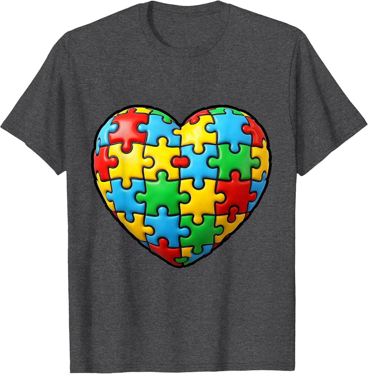 Men's Sped Teacher Puzzle Piece Heart Graphic T-Shirt - Dark Heather Grey