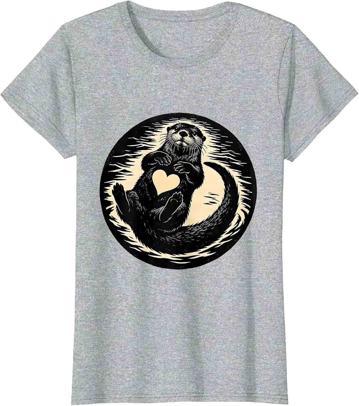 Back Floating Otter Silhouette Funny Animal Lover Humor T-Shirt, Women, Heather Grey, X-Small - As Pictured