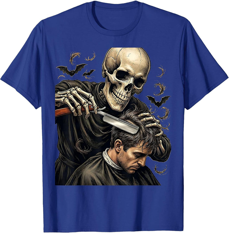 Skeleton Hairstylist Barber Halloween Humor T-Shirt - Royal Blue