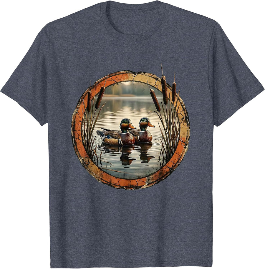 Duck Decoys on Glassy Morning Water Hunting T-Shirt - Heather Blue
