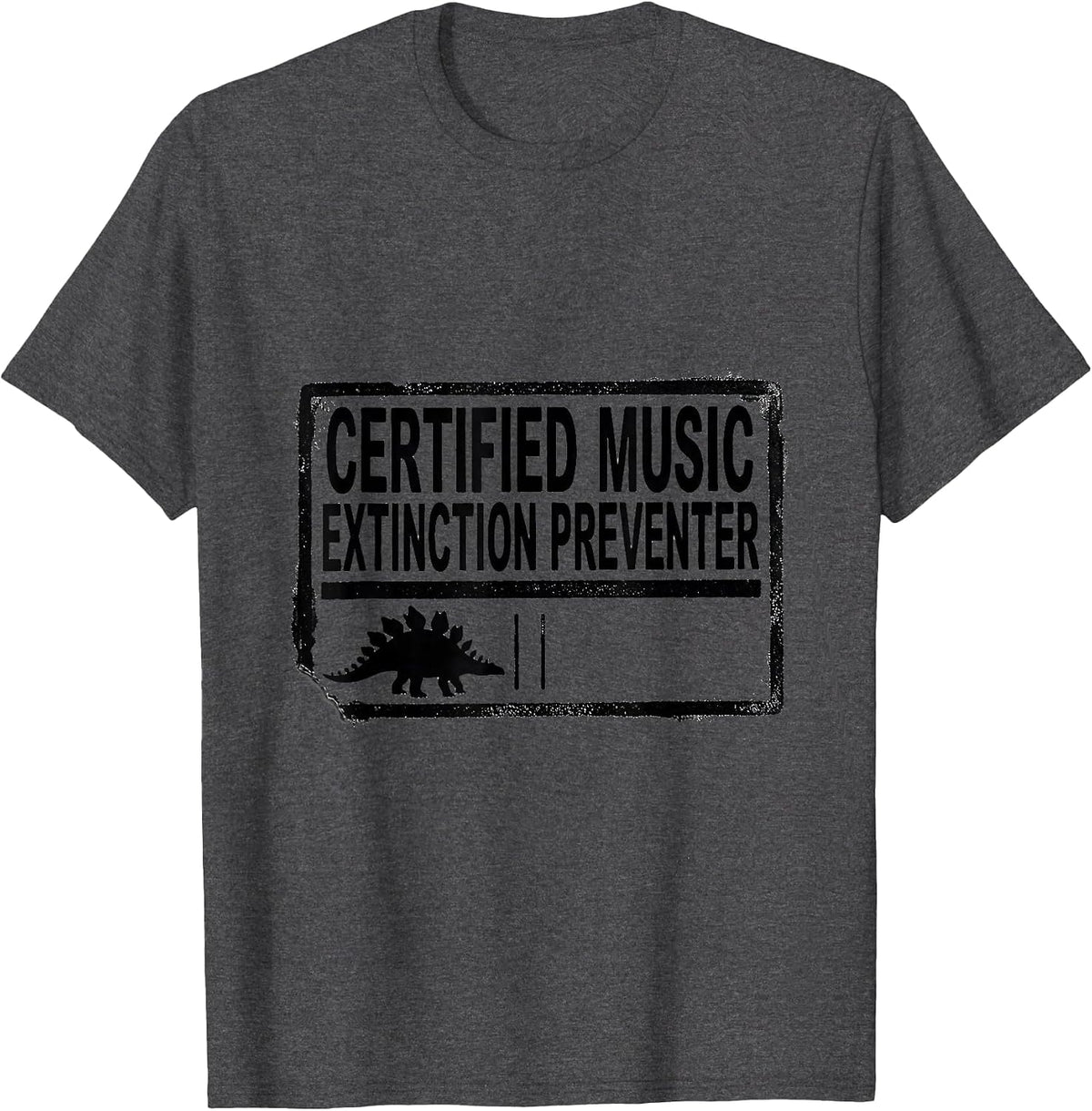 Men's Certified Music Extinction Preventer Rubber Stamp Teacher T-Shirt - Dark Heather Grey