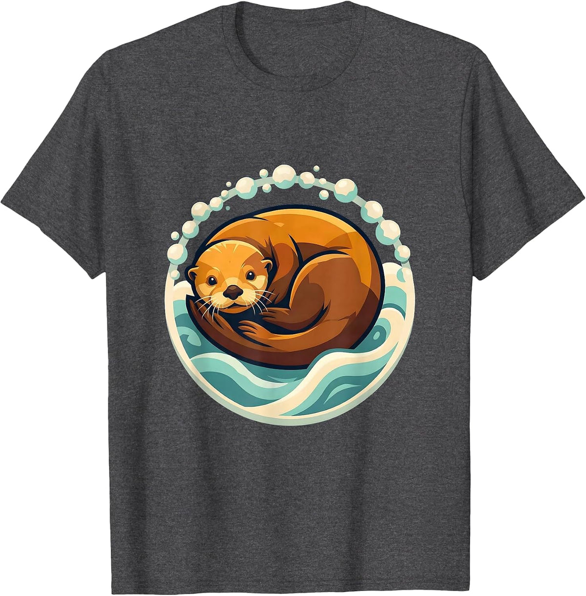 Men's Sea Otter Curled in Ocean Foam Illustration T-Shirt - Dark Heather Grey
