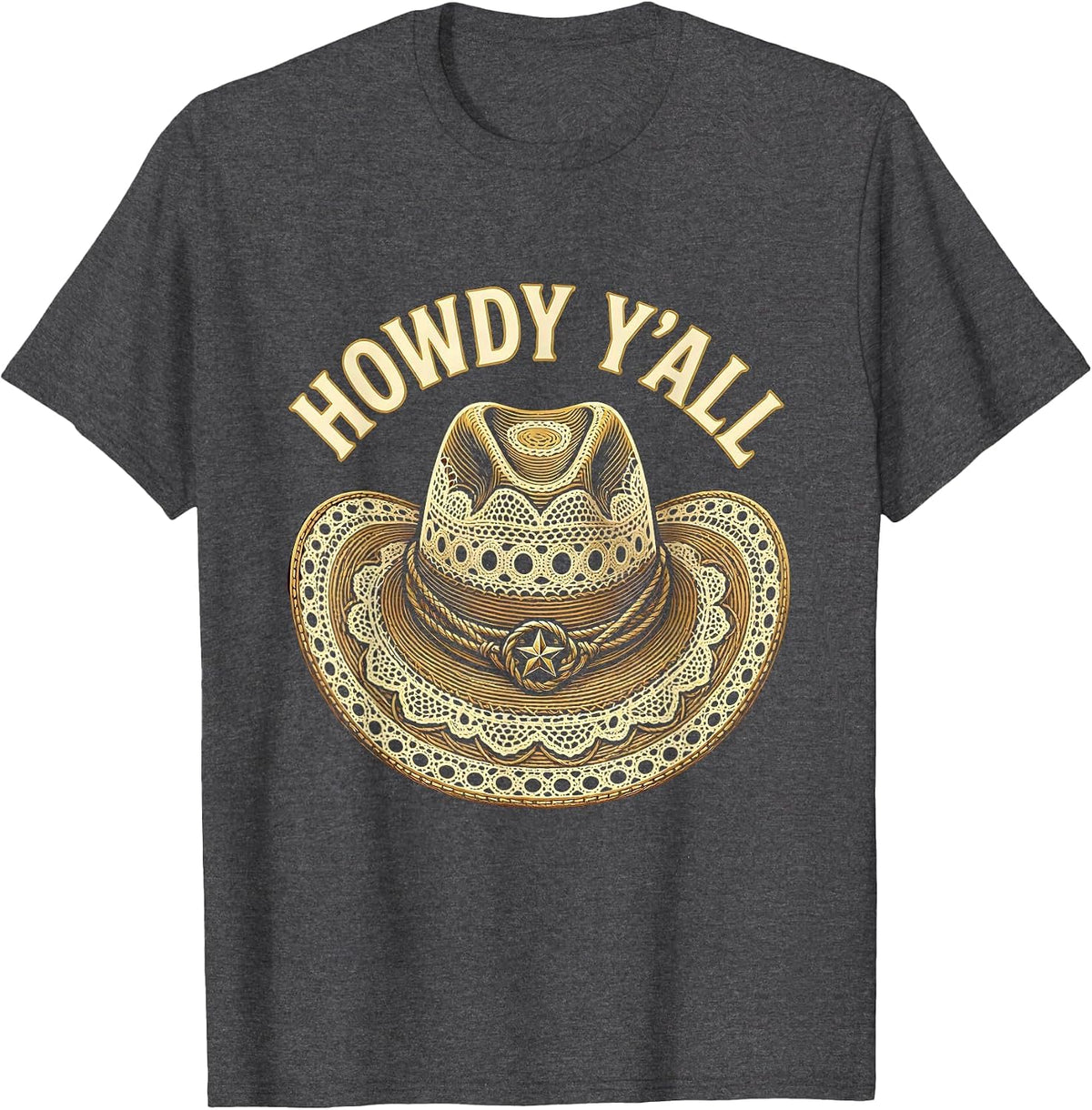 Men's Howdy Y'all Western Cowboy Graphic Design T-Shirt - Dark Heather Grey