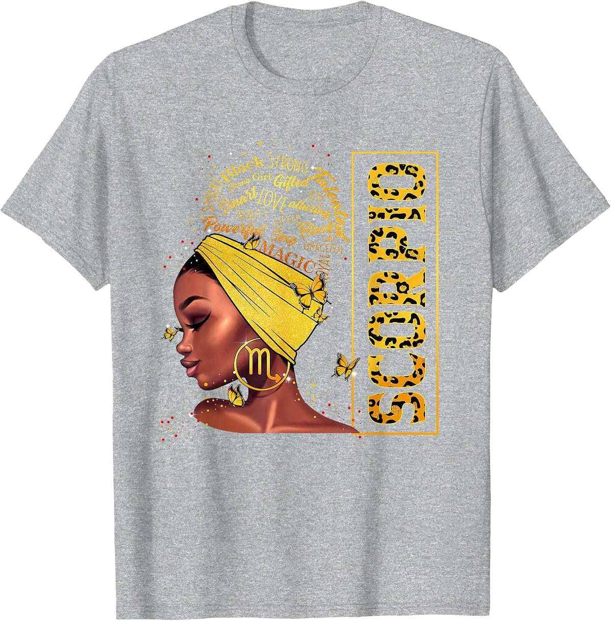 Scorpio Girl Birthday Leopard Melanin Afro Black Queen T-Shirt - Heather Grey