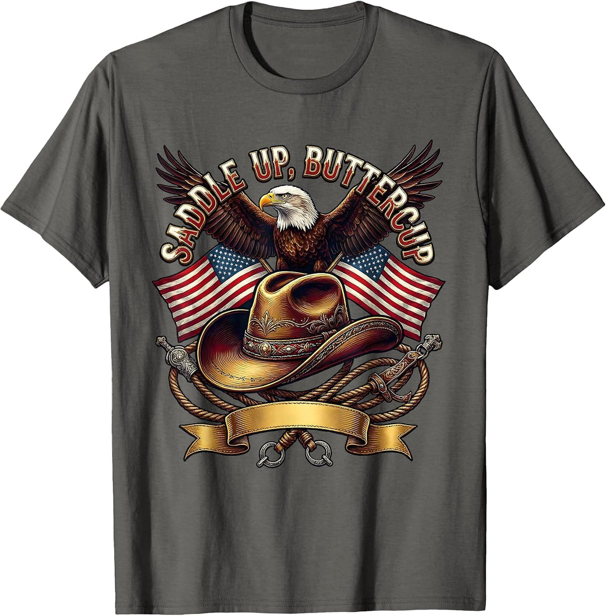 Saddle Up Buttercup Cowgirl Western Design T-Shirt - Asphalt Grey