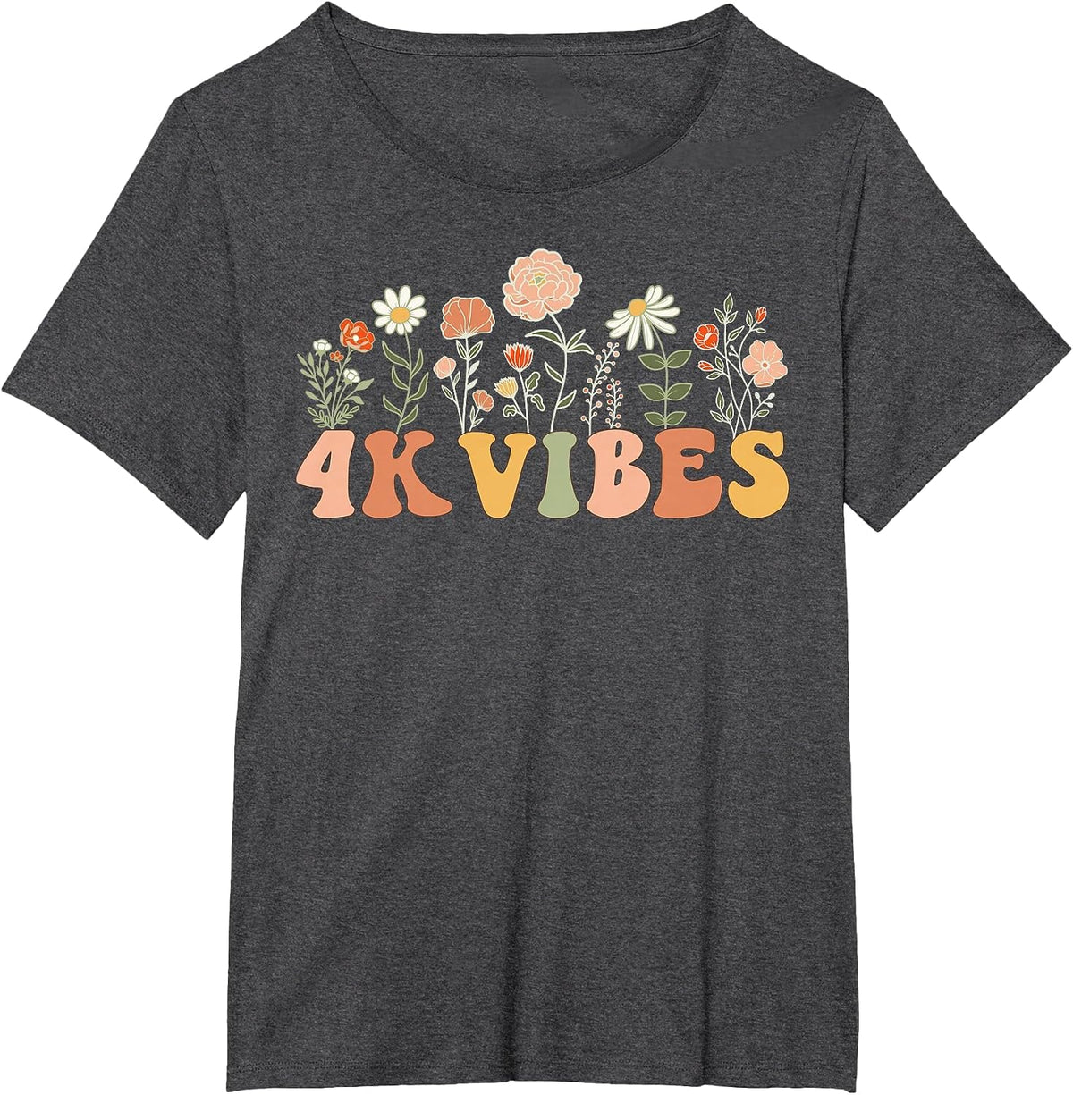 4K Vibes Wildflower Retro Teacher Daisy Kid Back to School T-Shirt - Dark Heather Grey