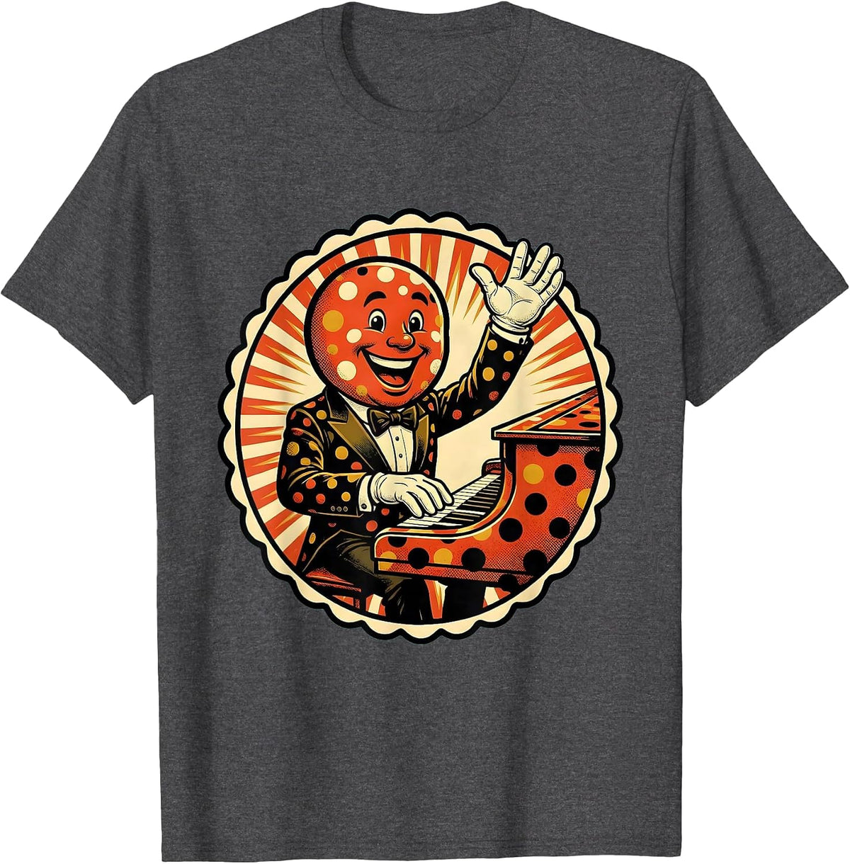 Polka Dot Tuxedo Pianist Graphic Design T-Shirt - Dark Heather Grey