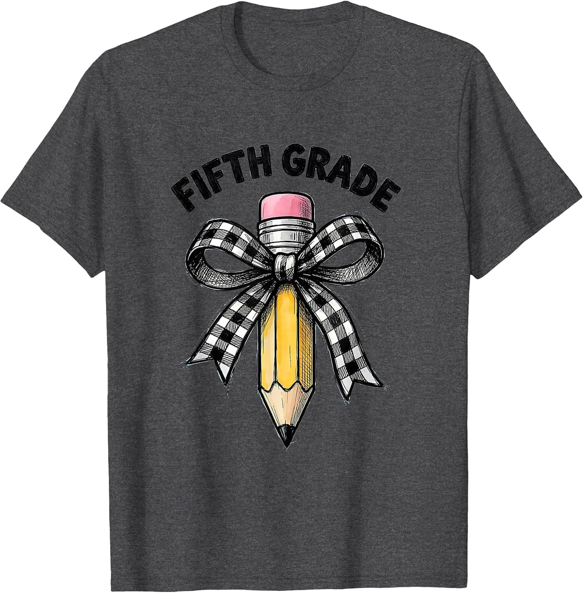 Men's Fifth Grade Cute Coquette Bow Pencil Back To School Gift T-Shirt - Dark Heather Grey