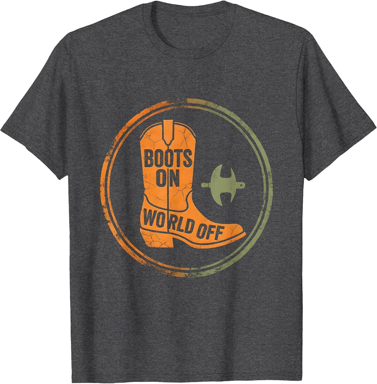 Boots On World Off Cowboy Western Design T-Shirt - Dark Heather Grey